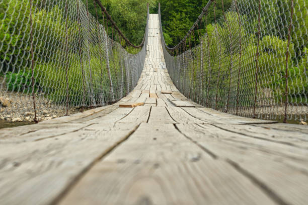 istock Suspension bridge over the river (concept: unknown way) 1409266993