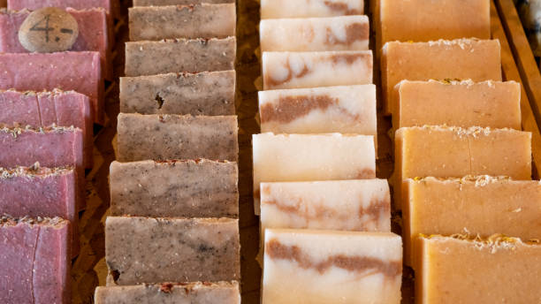 istock Columns and rows of various colorful homemade bar soaps 1409267410
