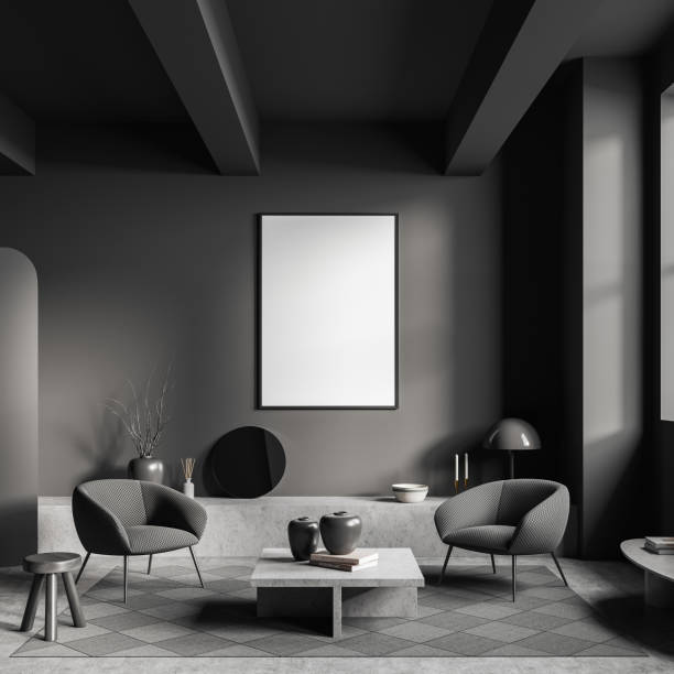 istock Relax room interior with two seats and stylish decoration. Mockup frame 1409268939
