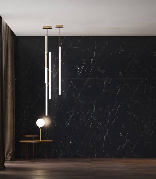 istock Room with a front wall of marble tile in black. 1409271780