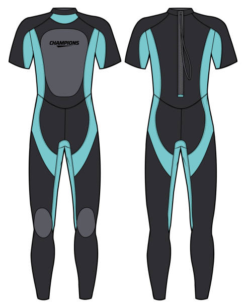 Full body diving Wetsuit with back Zipper flat sketch design illustration, one Piece diving suit design vector template for Snorkeling, Scuba, Surfing, Cold Water, swimming ans Kayaking Water Sports Full body diving Wetsuit with back Zipper flat sketch design illustration, one Piece diving suit design vector template for Snorkeling, Scuba, Surfing, Cold Water, swimming ans Kayaking Water Sports wetsuit stock illustrations