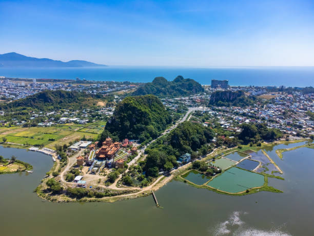 view of da nang marble mountain which is a very famous destination for tourists. - marble mountains imagens e fotografias de stock