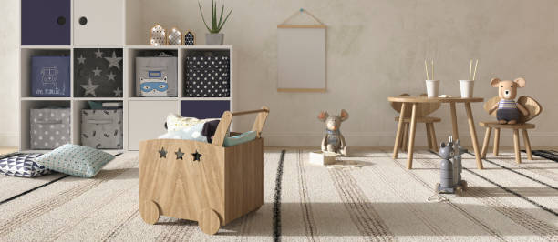 istock Children room interior scandinavian style with mock up on wall background 3d rendering illustration 1409275659