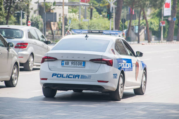 Car of Albanian police (Policia). stock photo