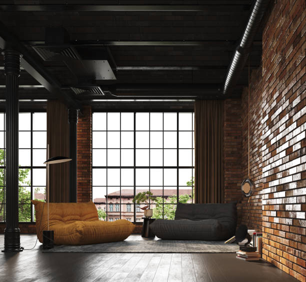 istock Living room with two large armchairs in different colors. 1409277084