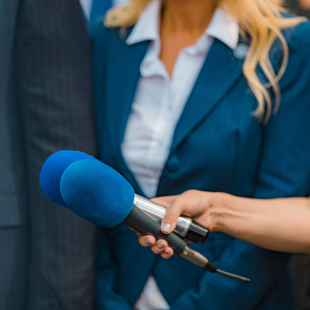 istock Media interview, a politician at media press conference. 1409277182