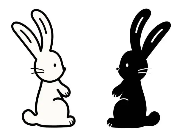 Vector illustration of Simple illustration of white rabbit and black rabbit, icon