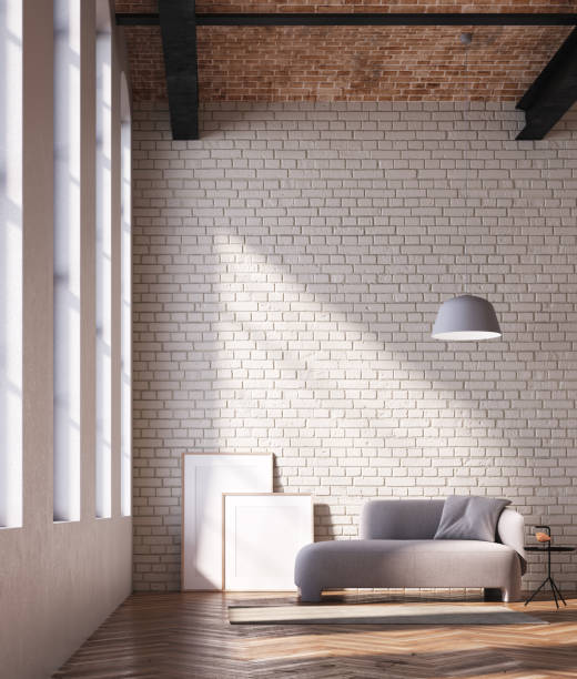 istock Living room with a sofa and ceiling lamp 1409277397
