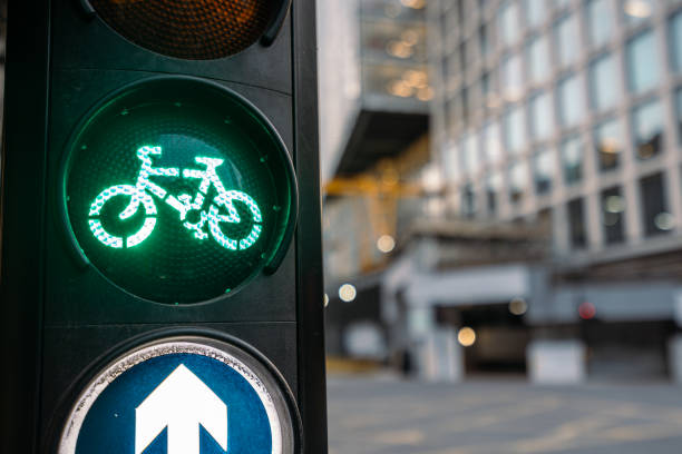 istock Green light for cyclists in a downtown city location 1409279526