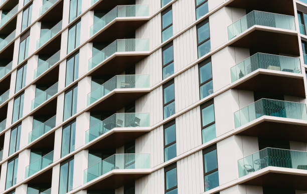 istock Abstract geometric shapes in futuristic urban architecture 1409282004
