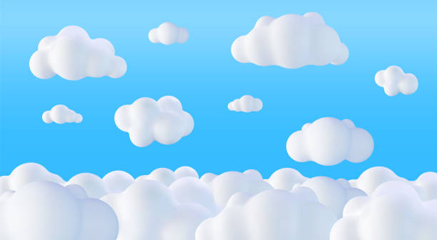 ilustraciones, imágenes clip art, dibujos animados e iconos de stock de hermosas nubes esponjosas sobre fondo de cielo azul. - cotton cloud cloudscape cumulus cloud