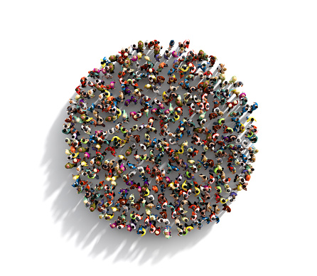 People crowd in form of round on a white background. 3d illustration