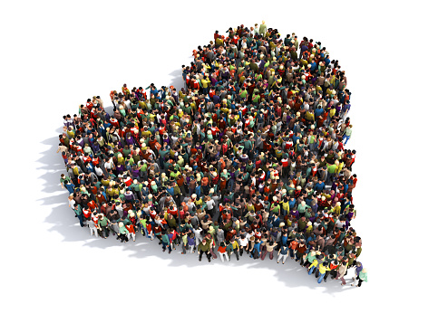People crowd in form of heart. 3d illustration