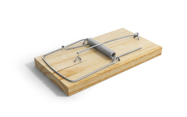 istock Wooden mousetrap on a white background. 3d illustration 1409283896