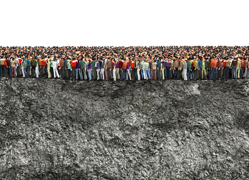 People crowd on the cliff. 3d illustration