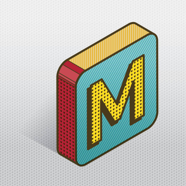 illustrations, cliparts, dessins animés et icônes de style pop art moderne isométrique bloc alphabet lettre - letter m alphabet three dimensional shape render