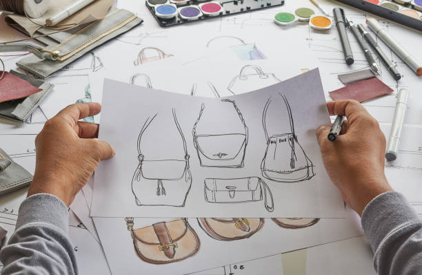 istock Designer stylish sketch Drawn design template pattern made leather clutch bag handbag purse Woman female Fashionable Fashion Luxury Elegant accessory. 1409284189