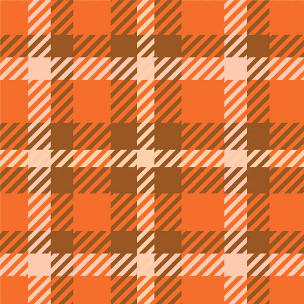 ilustrações de stock, clip art, desenhos animados e ícones de plaid tartan checkered twill seamless pattern in orange, brown and beige. - pattern plaid checked seamless