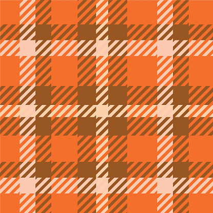 Plaid tartan checkered twill seamless pattern in orange, brown and beige. For thanksgiving and autumn fabric, texture, skirts and flannel shirts