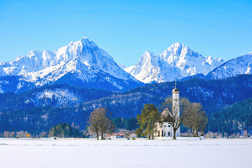 Famous Church St. Coloman in winter, Bavaria, Germany