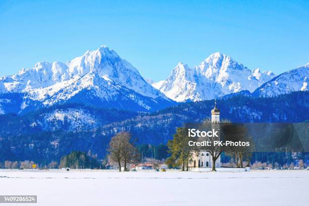 Famous Church St Coloman In Winter Bavaria Germany Stock Photo - Download Image Now