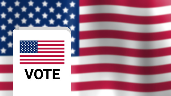 blur American flag behind the vote box image for election. concept for vote is necessary for Nation.