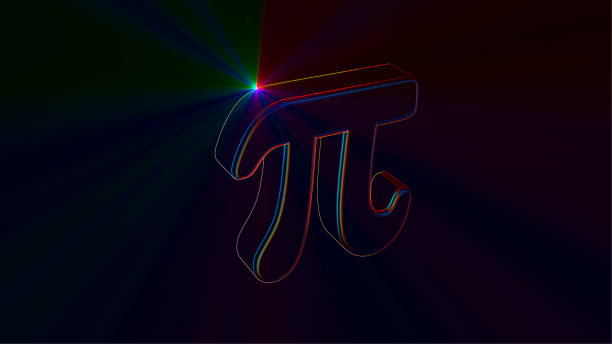 Colorful Neon 3D pi symbol on black background. Beaming colorful light.