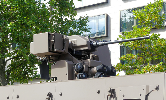 Paris, France. July, 14. 2022. French Army in parade on 14 July, Bastille Day. Machine gun on a military vehicle.