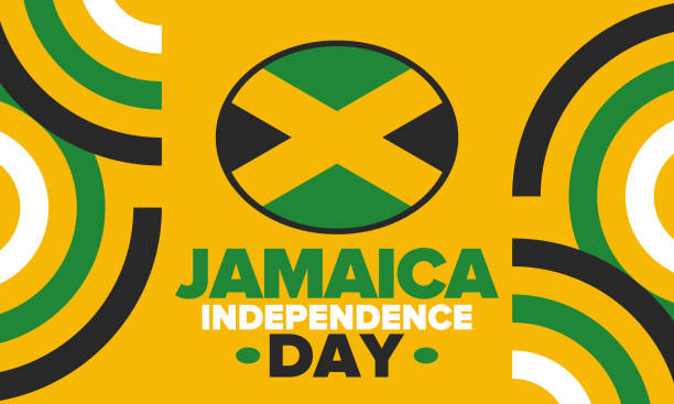 Jamaica Independence Day. Independence of Jamaica. Holiday, celebrated annual in August 6. Jamaica flag. Patriotic element. Poster, greeting card, banner and background. Vector illustration Jamaica Independence Day. Independence of Jamaica. Holiday, celebrated annual in August 6. Jamaica flag. Patriotic element. Poster, greeting card, banner and background. Vector illustration flat country stock illustrations