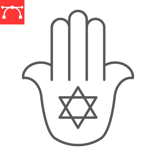 ilustrações, clipart, desenhos animados e ícones de ícone da linha hamsa judaica - hamsa