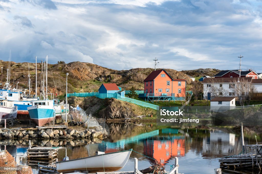 The harbour and fishing boats in the morning, Twillingate, Canada Twillingate, Newfoundland and Labrador, Canada. Newfoundland Island Stock Photo