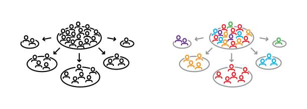 시장 세분화 아이콘, 벡터 일러스트 레이 션 - customer pie chart demographic people stock illustrations