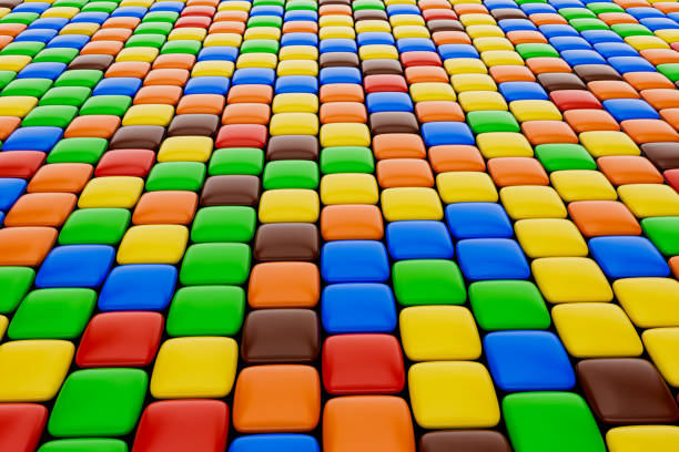 Colorful square candy pattern Colorful chocolate candy top viewbackgrounds 3d illustration