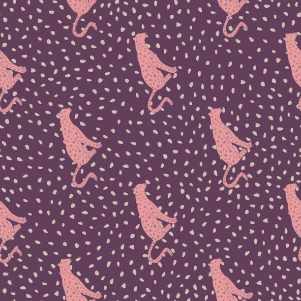 Doodle cheetah seamless pattern. Hand drawn cute leopard endless wallpaper. Wild animals background. Doodle cheetah seamless pattern. Hand drawn cute leopard endless wallpaper. Wild animals background. Design for fabric, textile, wrapping, illustration cute cheetah print cartoon stock illustrations