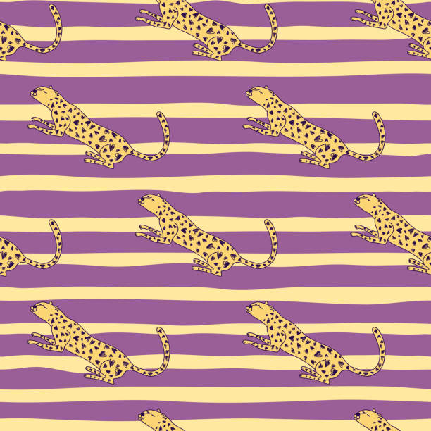 Doodle cheetah seamless pattern. Hand drawn cute leopard endless wallpaper. Wild animals background. Doodle cheetah seamless pattern. Hand drawn cute leopard endless wallpaper. Wild animals background. Great for fabric design, textile print, wrapping, cover. Vector illustration. cute cheetah print cartoon stock illustrations
