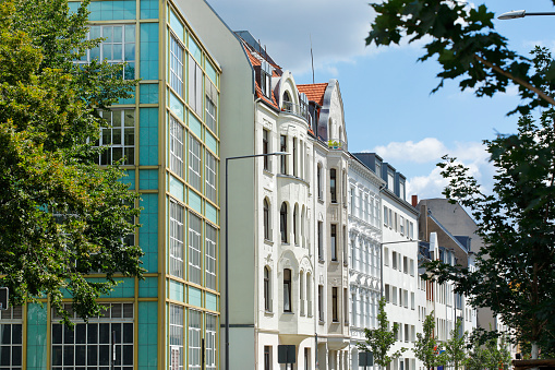 Street with residential buildings from the end of the 19th century in Cologne Ehrenfeld
