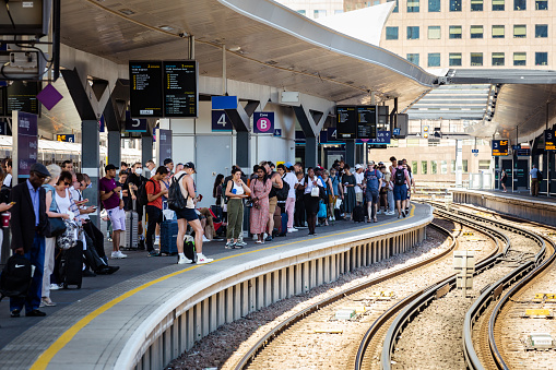 People getting out from the train at North Sydney train station. Sydney, Australia. 15 October. 2020