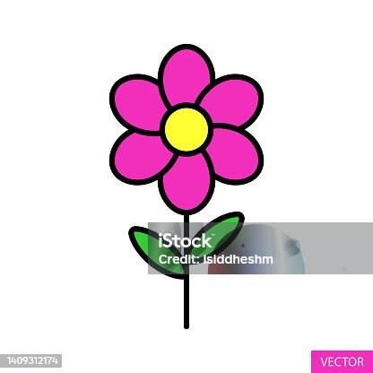 istock Pink flower vector icon isolated on white background. Editable stroke. 1409312174