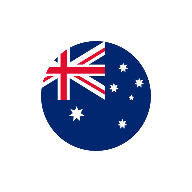 illustrazioni stock, clip art, cartoni animati e icone di tendenza di icona rotonda della bandiera dell'australia isolata su sfondo bianco - australian flag