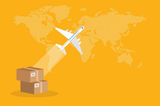 istock Airplane cargo express logistics delivery, air mail service, airmail global shipping transportation concept. Vector illustration 1409315960