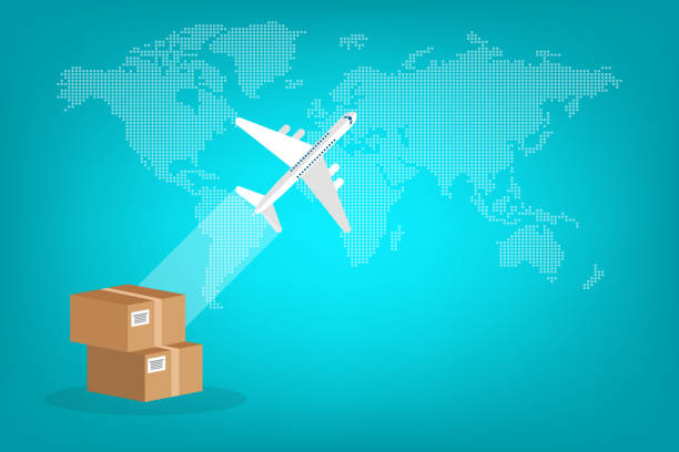 istock Airplane cargo express logistics delivery, air mail service, airmail global shipping transportation concept. Vector illustration 1409315990