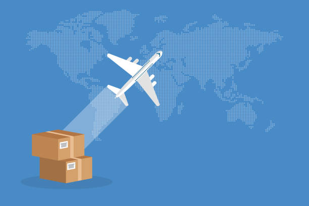 istock Airplane cargo express logistics delivery, air mail service, airmail global shipping transportation concept. Vector illustration 1409316014