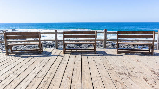 istock Beach Chair Benches Blue Ocean Horizon 1409316031