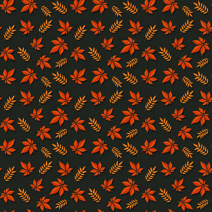 Green Fall Pattern Autumn Leaves Pattern Bright Fall Pattern With A Dark Green Background ...