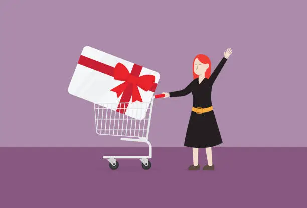 Vector illustration of A customer uses a gift card in a store