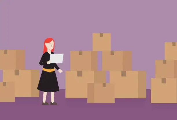 Vector illustration of Businesswomen checking inventory at a warehouse