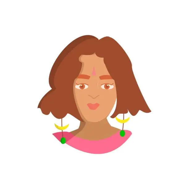 Vector illustration of Indian woman with braun hair Portrait of young girl Cartoon vector illustration