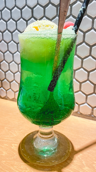Ice cream float with Melon color and mint flavor