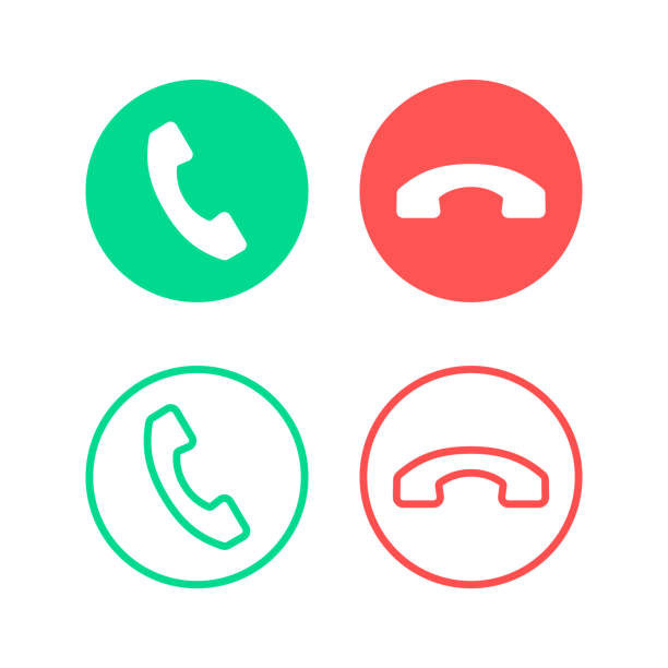 ilustrações, clipart, desenhos animados e ícones de conjunto de ícones de chamada. botões de chamada telefônica. silhueta do fone de ouvido. botões de telefone de aplicativo móvel. cores verde e vermelha. design plano moderno e design de linha. ícones vetoriais redondos - help call button assistance push button