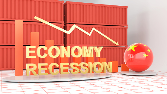 China economy recession,Economic downturn,Investment trading shrinks.,3d rendering